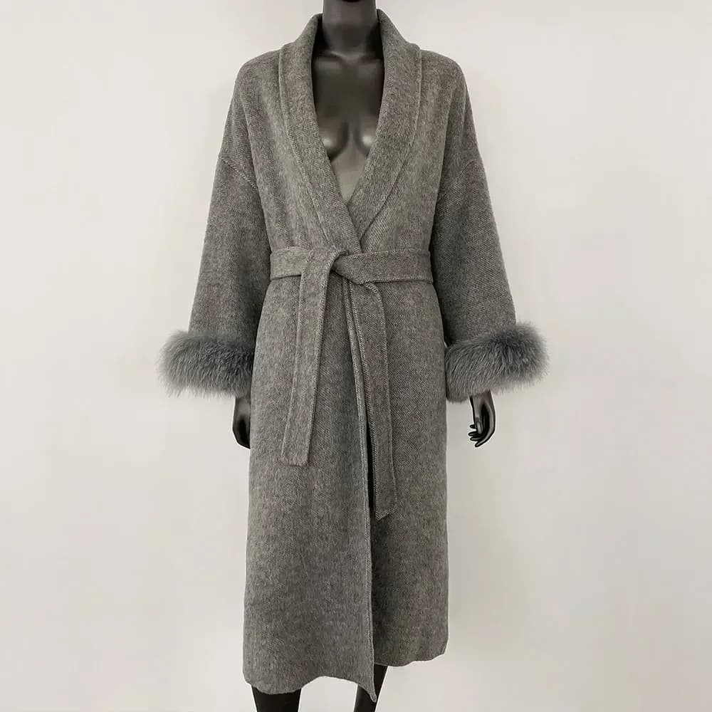 Tempérament d'hiver manteau en laine véritable court et Long poignets amovibles veste en fourrure de