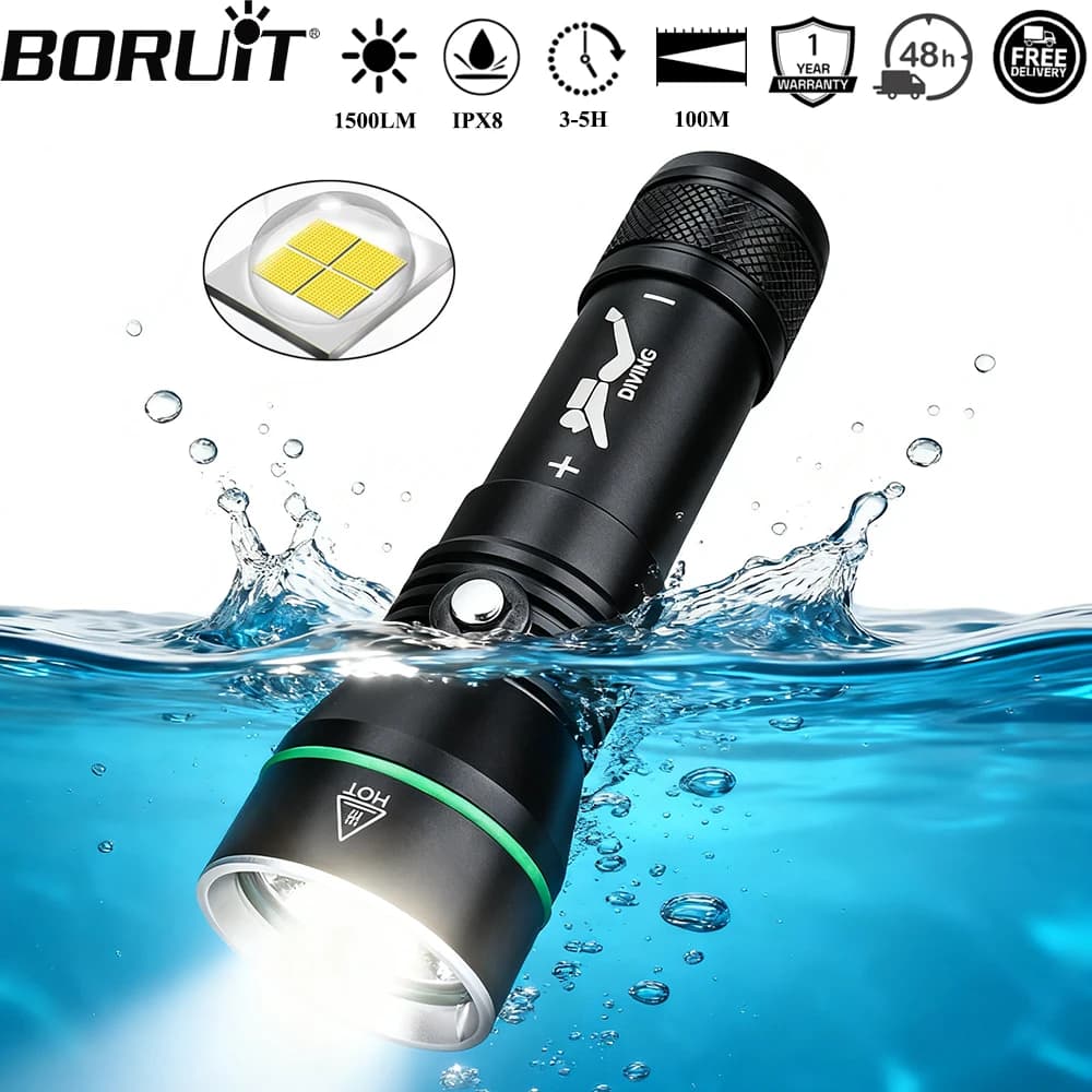 BORUiT S3 XHP50 LED lampe de poche de plongée sous-marine 1500LM Super lumineux sous-marine 100M tor