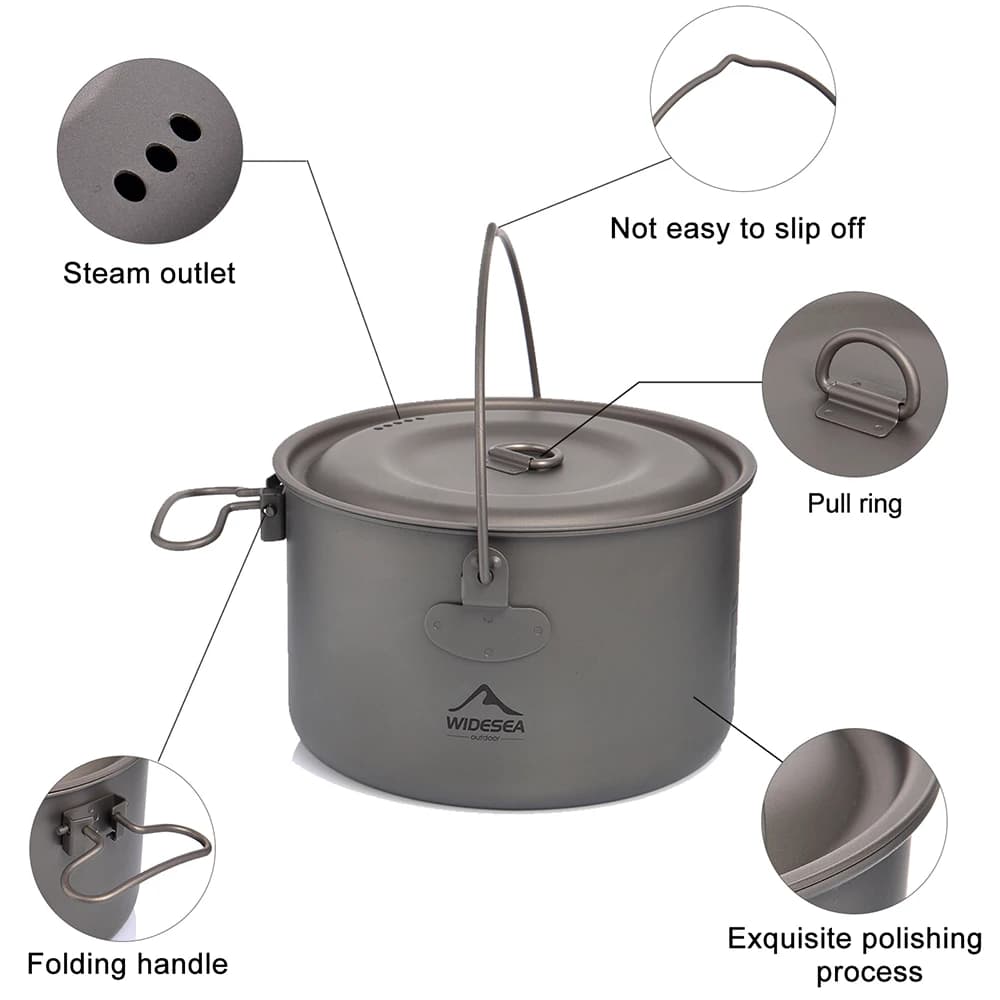 ESEA-Ensemble d'ustensiles de cuisine en titane pour camping, chaudron de tourisme, marmite d'extéri