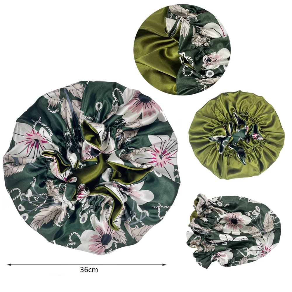 Double couche soyeux Satin Bonnet femmes bonnet de couchage grand réversible Satin doublé nuit somme