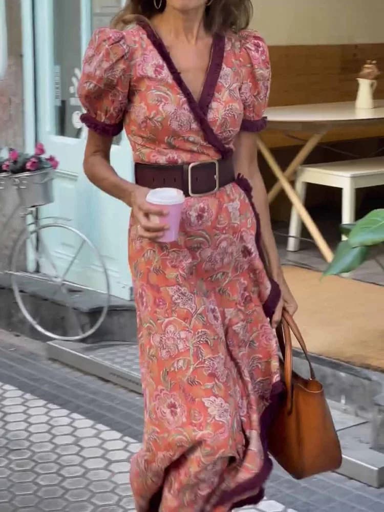 Printemps été dame col en V robe Maxi décontracté femmes fête Club imprimé Patchwork robe Streetwear