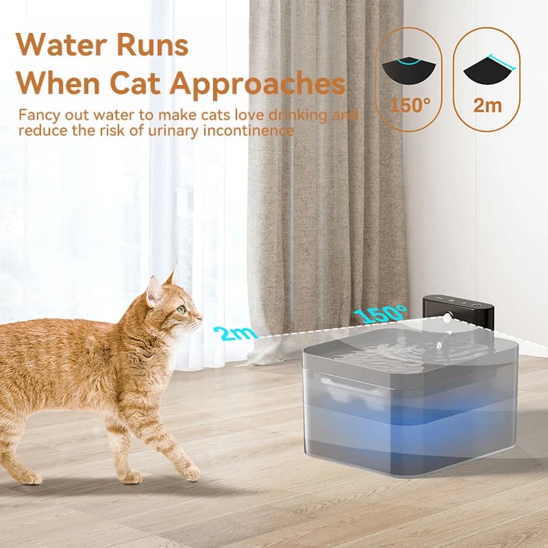 ROJECO Fontaine à eau automatique pour animaux de compagnie, distributeur d'eau sans fil, capteur in