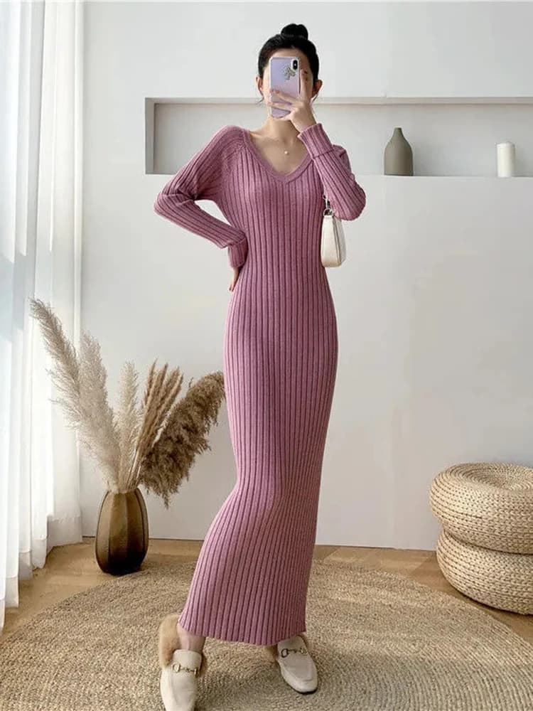 Zoki-Robe Élégante de Couleur Unie pour Femme, Simple, Coréenne, Slim, Manches sulf, Longueur de Rin