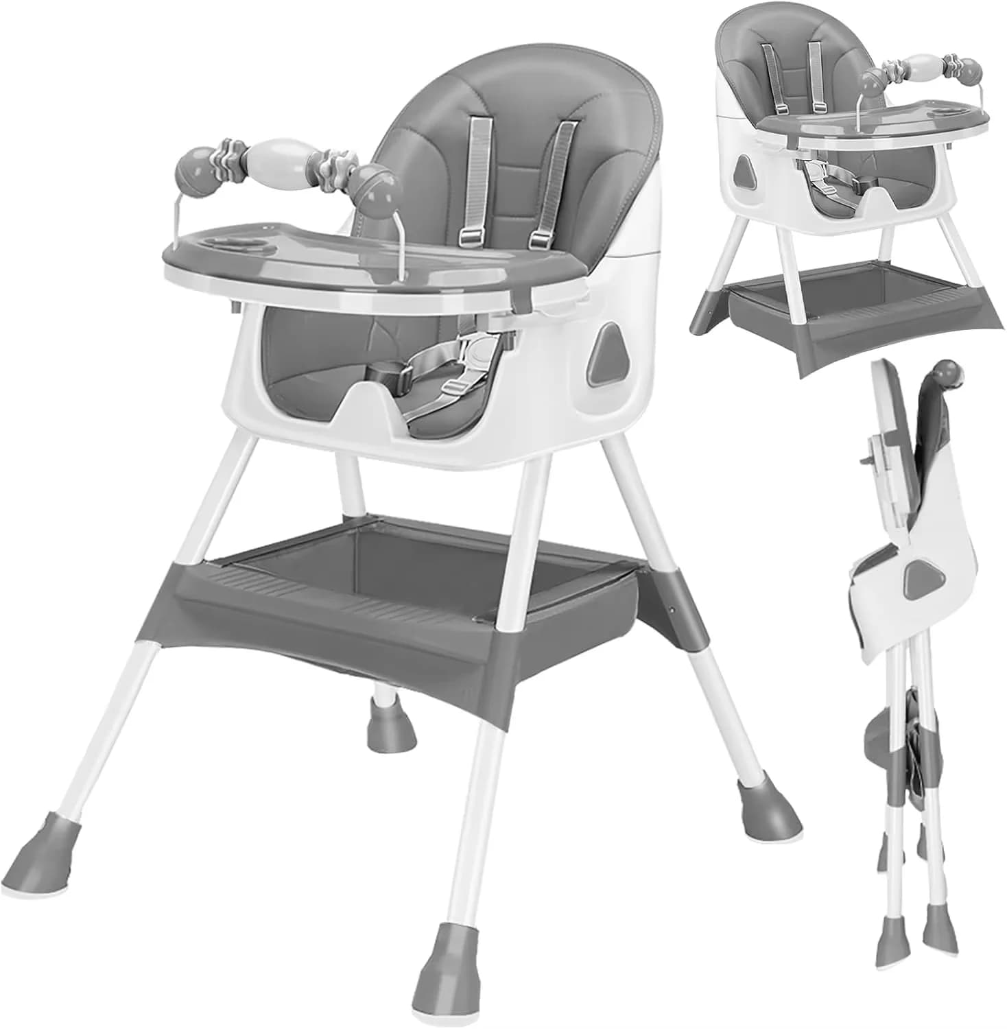 Chaise haute pliable pour bébé de 6 mois plus, avec grand coussin antidérapant et support à jouets, 