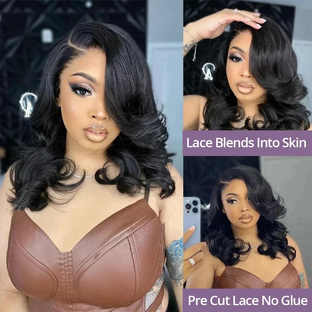 Perruque de cheveux humains brésiliens pré-découpés sans colle pour femme, perruque Bob Body Wave, p