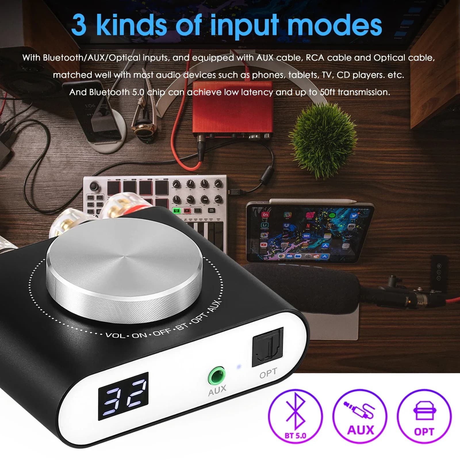 Nobsound Q10 Mini amplificateur numérique AUX/optique Bluetooth 5.0 récepteur HiFi classe D amplific