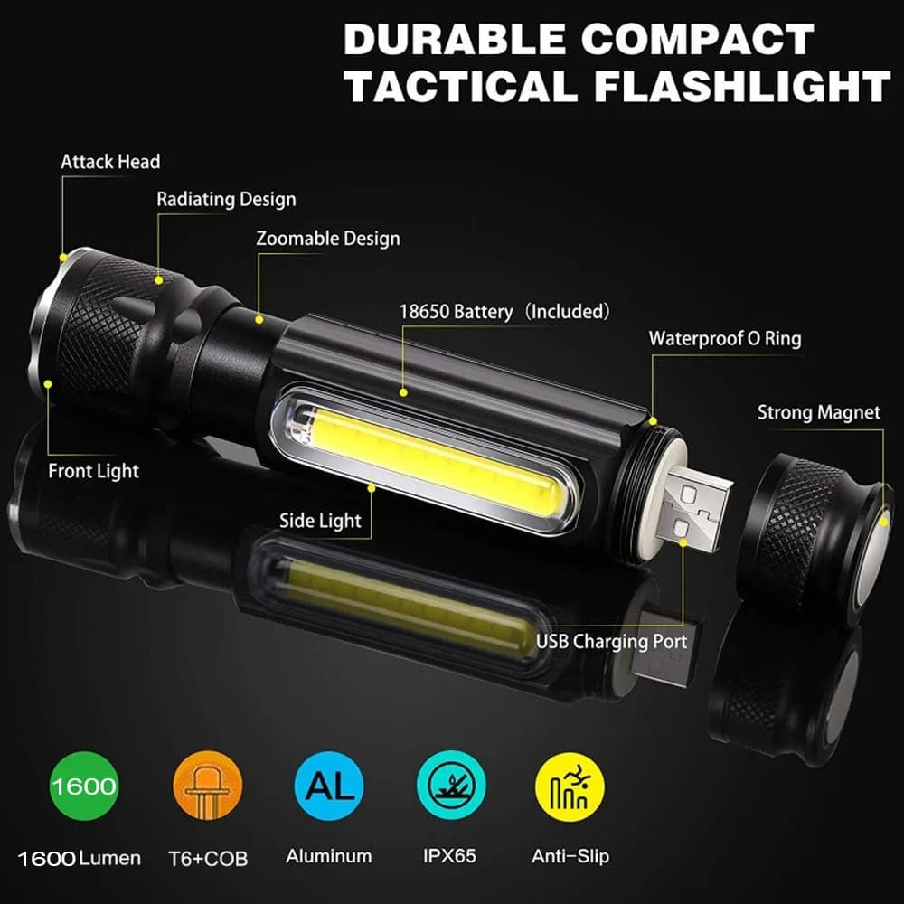 USB T6 lumière forte LED lampe de poche Rechargeable torche magnétique Lanter Zoomable lampe de poch