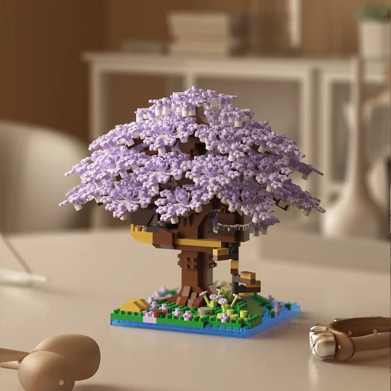 Blocs de construction micro-particules Maison d'arbre cerisier rose, modèle classique, série pour fi