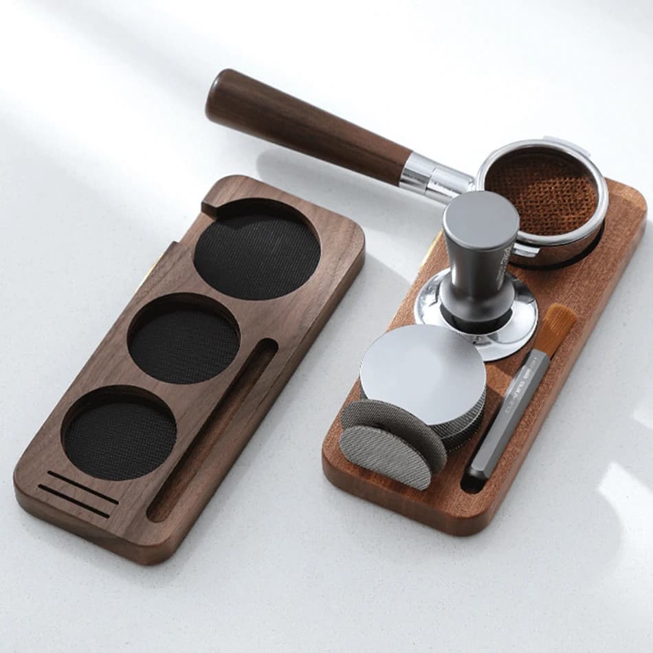 Support de Tamper et Porte-Filtre en Bois de Noyer pour Accessoires d'Espresso 51MM 54MM 58MM – Stat