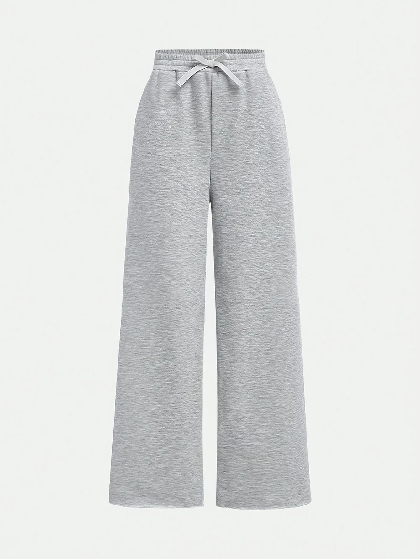 【Ensemble de 2 pièces】 Pantalon ample décontracté à jambes larges en tissu tricoté noir et gris pour