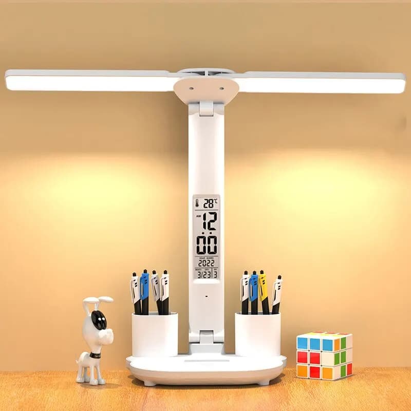 LED horloge lampe de Table USB rechargeable lampe de bureau à intensité variable 2 têtes 180 rotatio