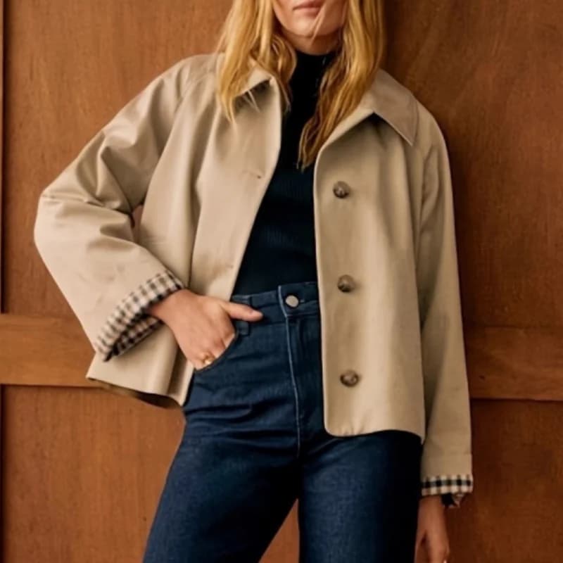 Nouveau Trench court pour femmes revers boutonné surdimensionné décontracté veste courte avec doublu