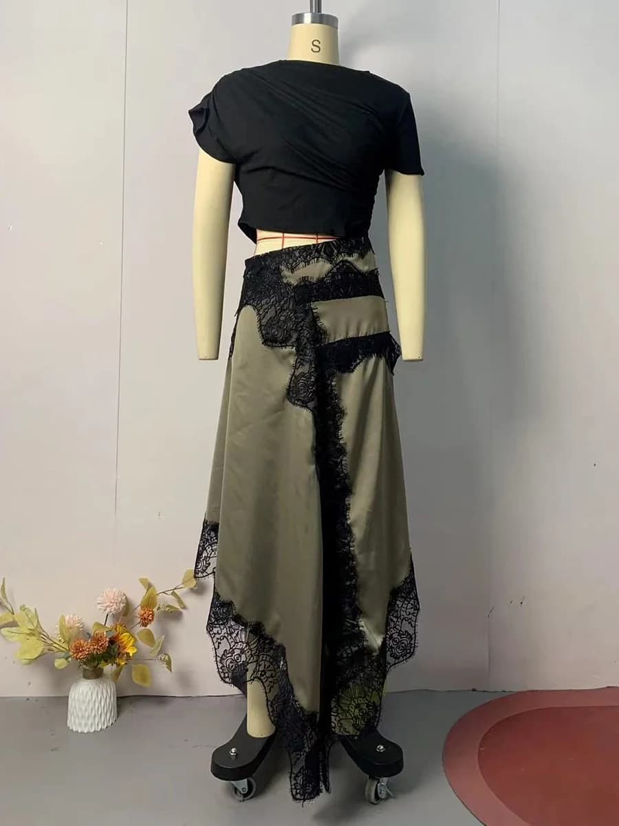 VGH Hit couleur Patchwork dentelle femmes robe col rond manches courtes taille haute décontracté Sex