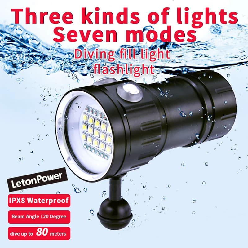 Lampe de photographie professionnelle sous-marine à 27 LED, 20000Lumens, lampe de poche de plongée, 