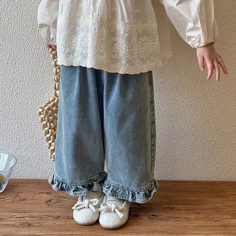 Jean à Jambes Larges en Dentelle pour Fille, Pantalon Décontracté, Doux et Adorable, à la Mode, Nouv
