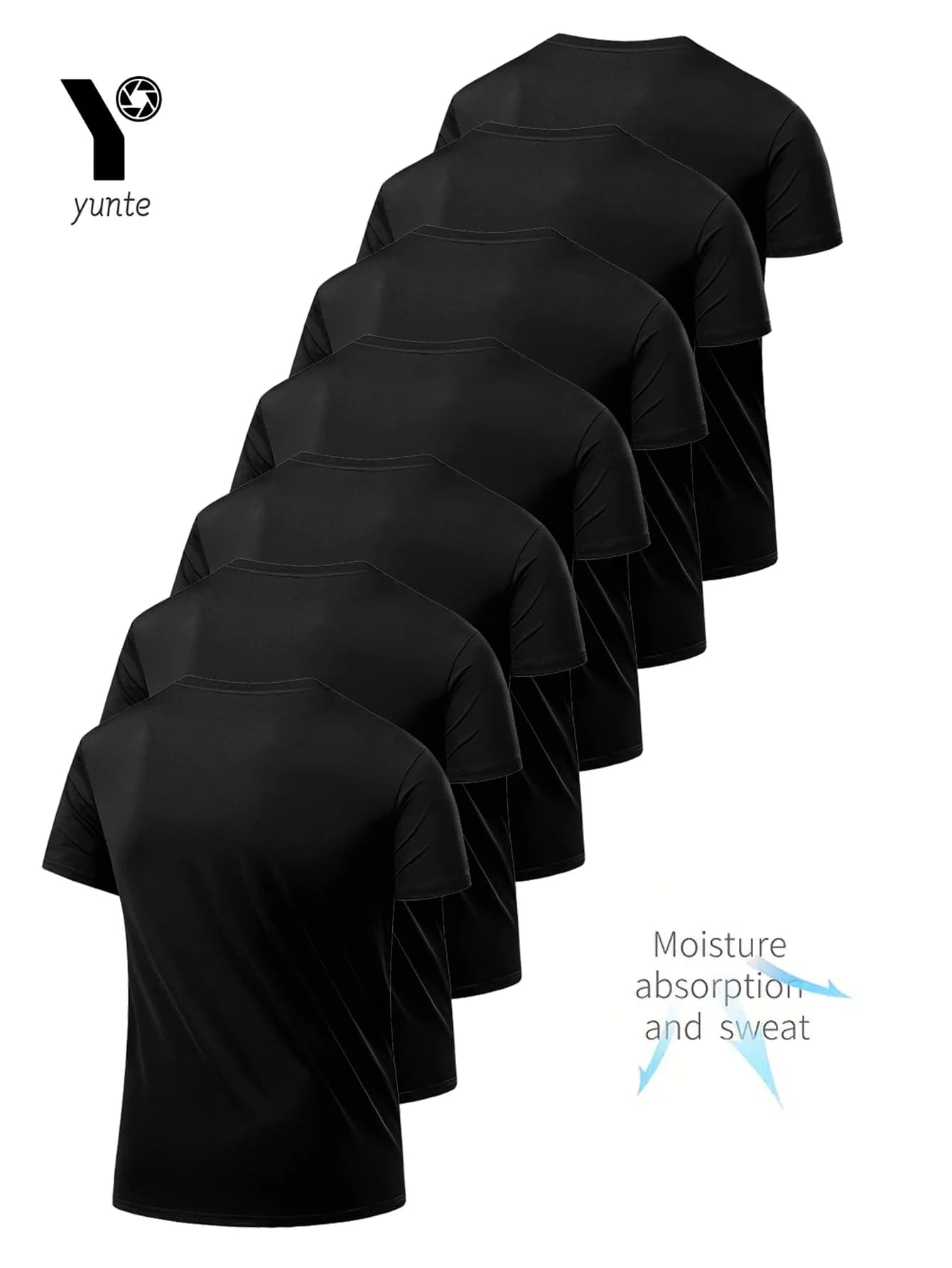 T-shirt col rond 7 pièces noir ultra-léger pour hommes, séchage rapide, respirant, absorbant la sueu