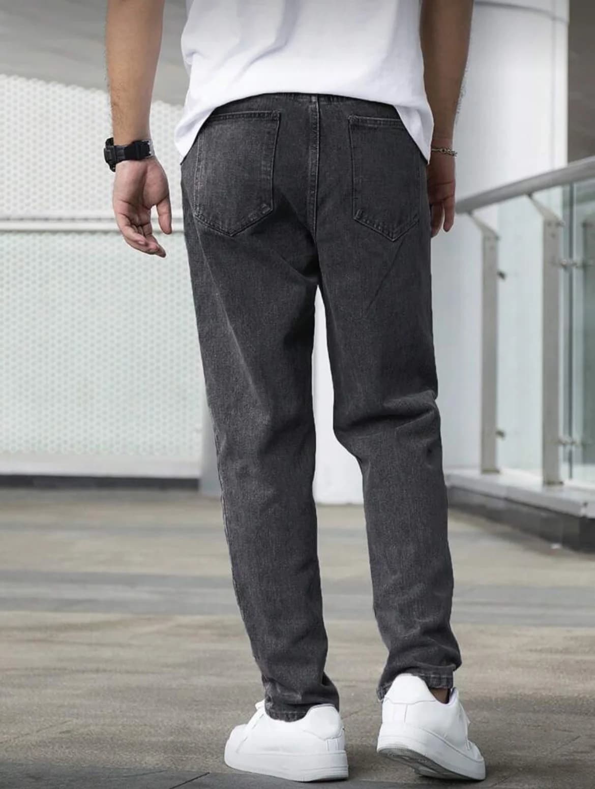 Jean droit ample pour hommes, délavé gris foncé Vintage, tenue quotidienne décontractée, confortable