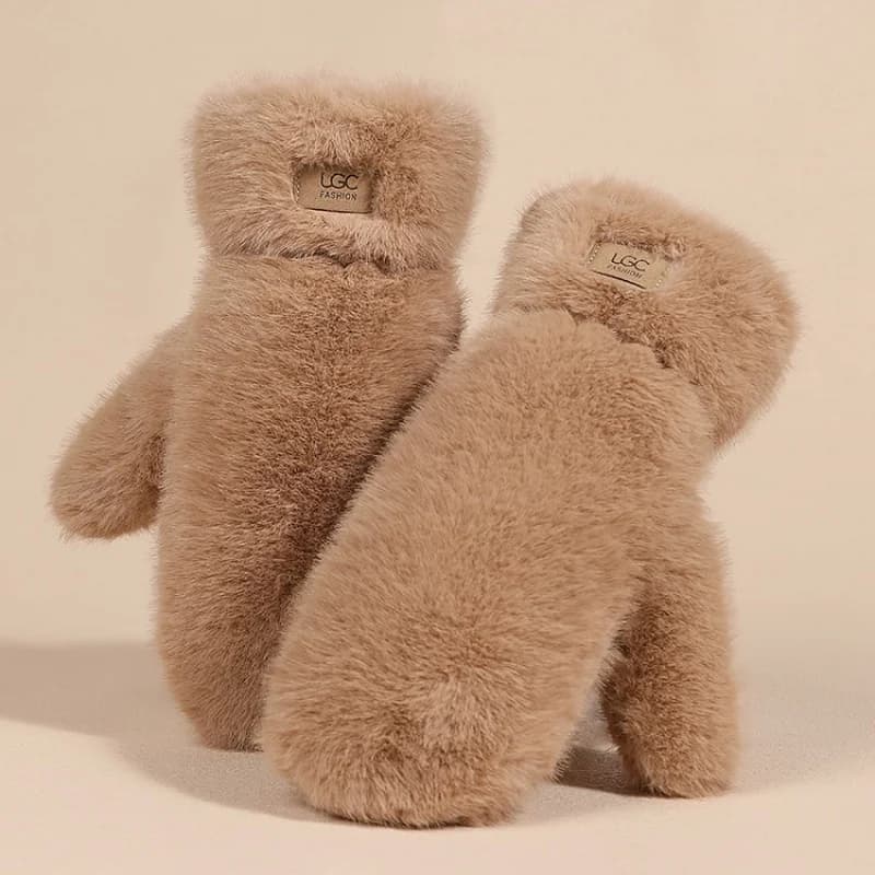 Gants d'hiver en fausse fourrure de lapin pour femmes, coupe-vent, peluche épaisse et chaude, en cac