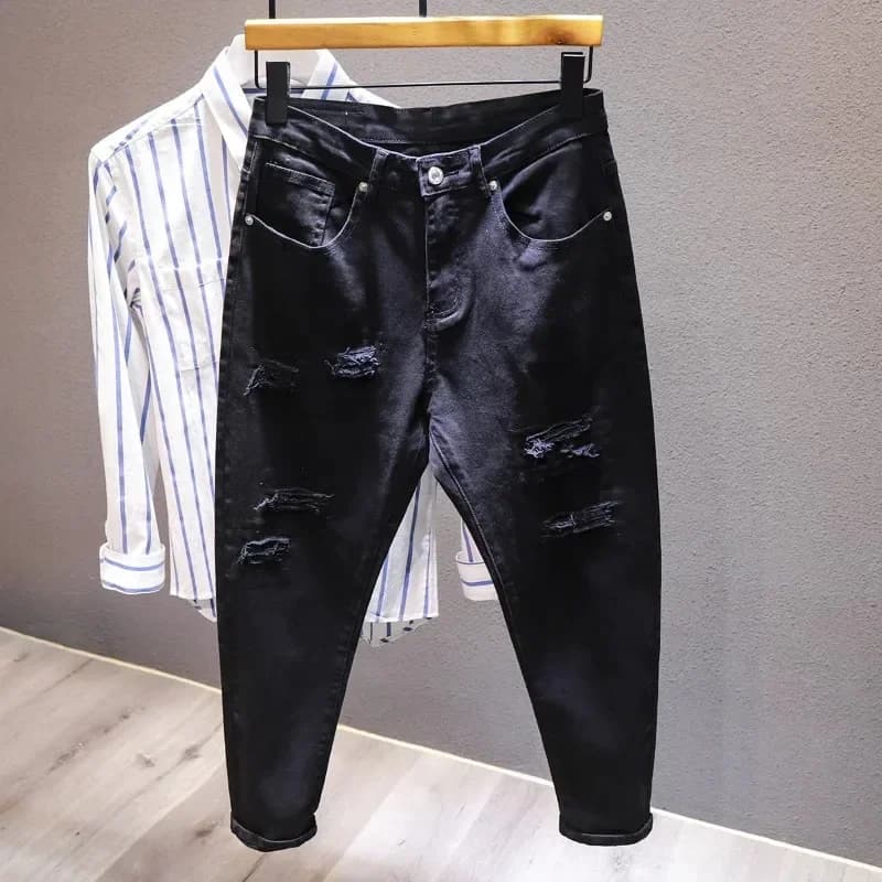 Jeans troués déchirés pour hommes, pantalons masculins blancs, streetwear confortable, denim, mode h