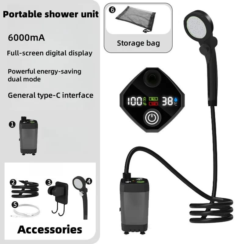 Dispositif de douche d'extérieur, pommeau de douche électrique portable. Adapté à la douche en campi