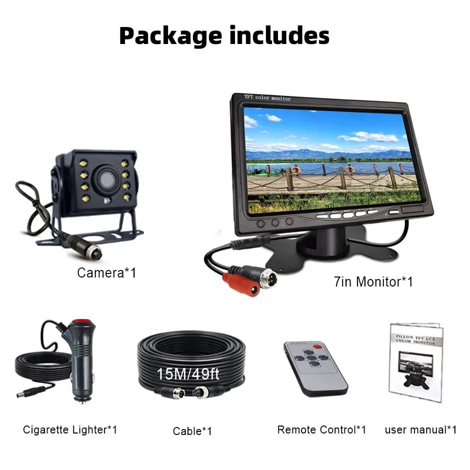 Caméra de recul de secours facile à installer avec écran LCD couleur 7 pouces, moniteur de vue arriè