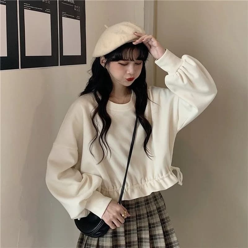 Cropped PVD-Vêtements à manches longues pour femmes, All-Match Proximity Wstring, Élégant, Étudiants