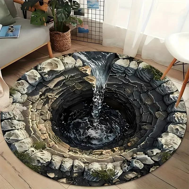 Tapis rond – Tapis de sol imprimé piège profond pour entrée, salon ou chambre à coucher, décor amusa