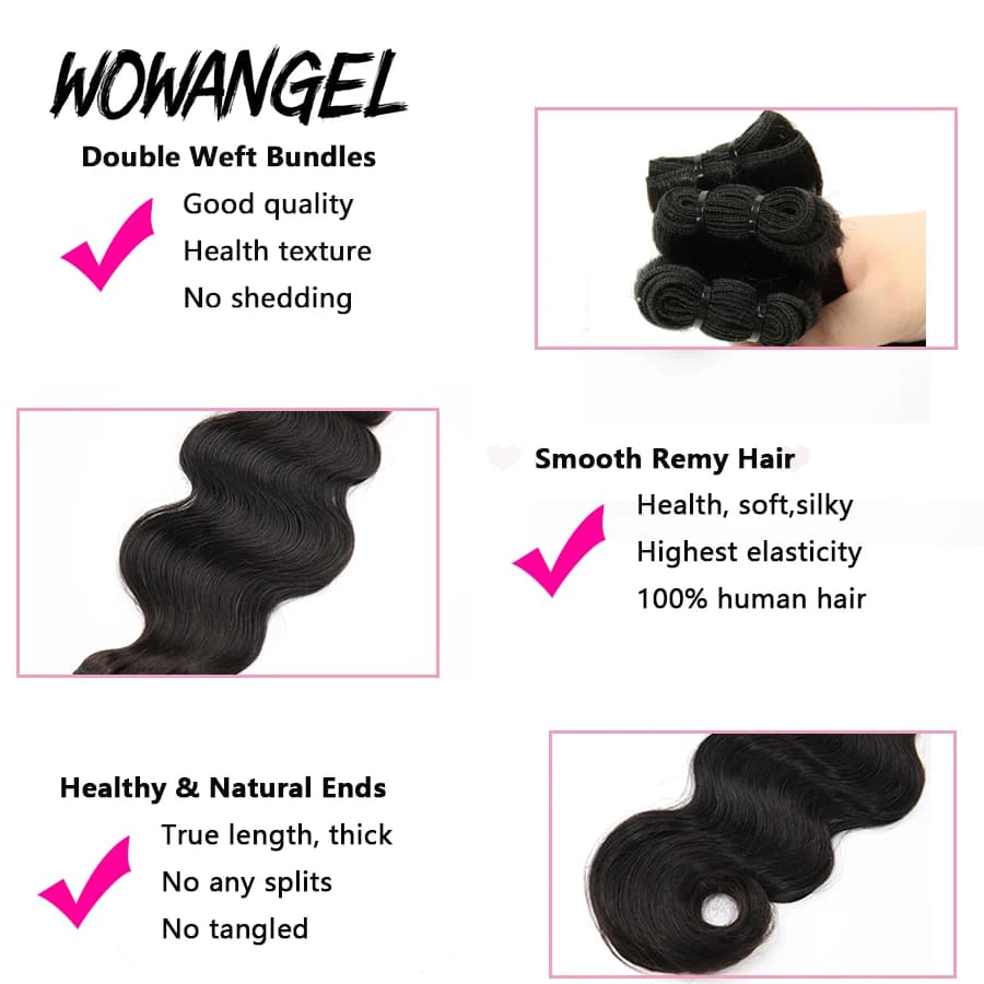Wow Angel 28 30 pouces vague de corps paquets de cheveux humains 1/3/4 pièces 10A brésilien Remy Ext