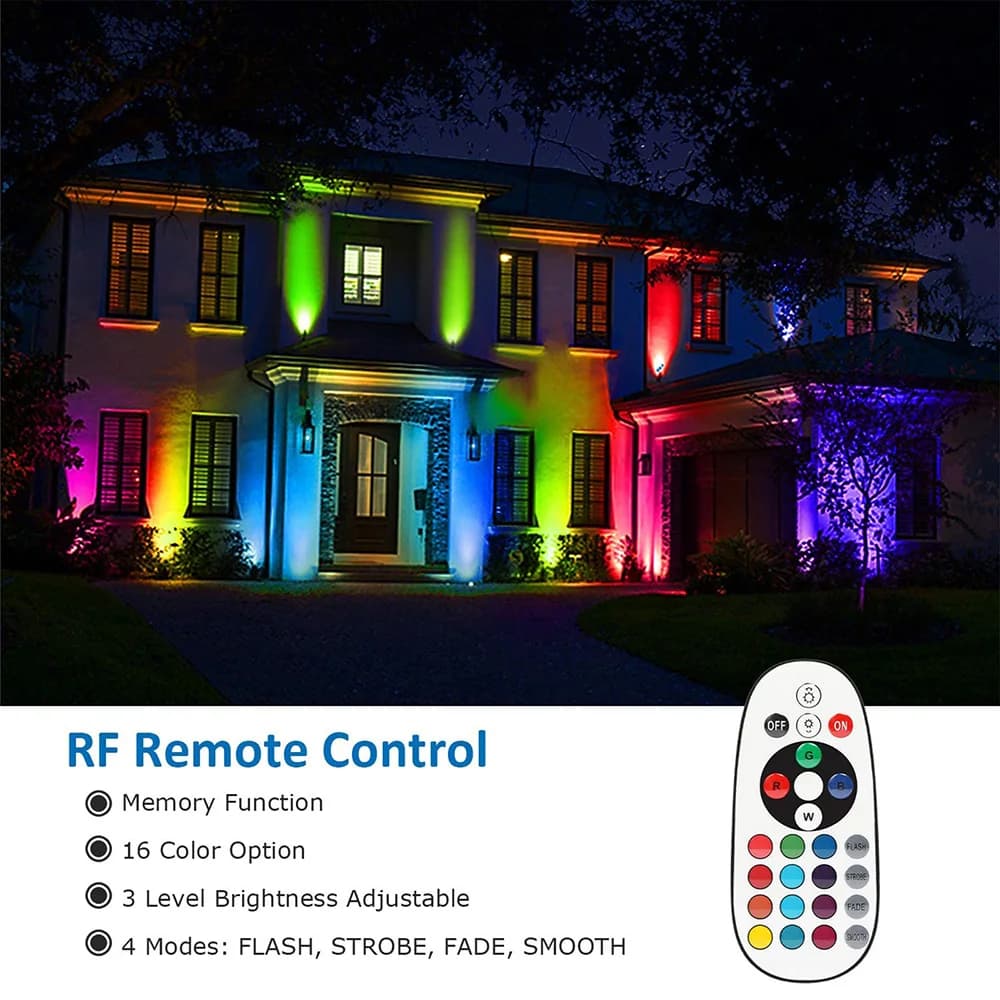 Télécommande extérieure LED jardin pelouse lumières paysage éclairage pointe projecteur étanche RGB 