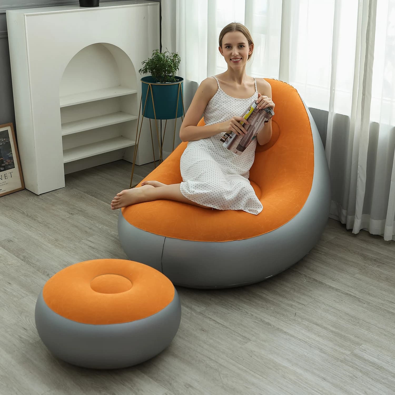 Chaise longue gonflable pour adultes, canapé paresseux Portable pliable avec tabouret, canapé d'air 