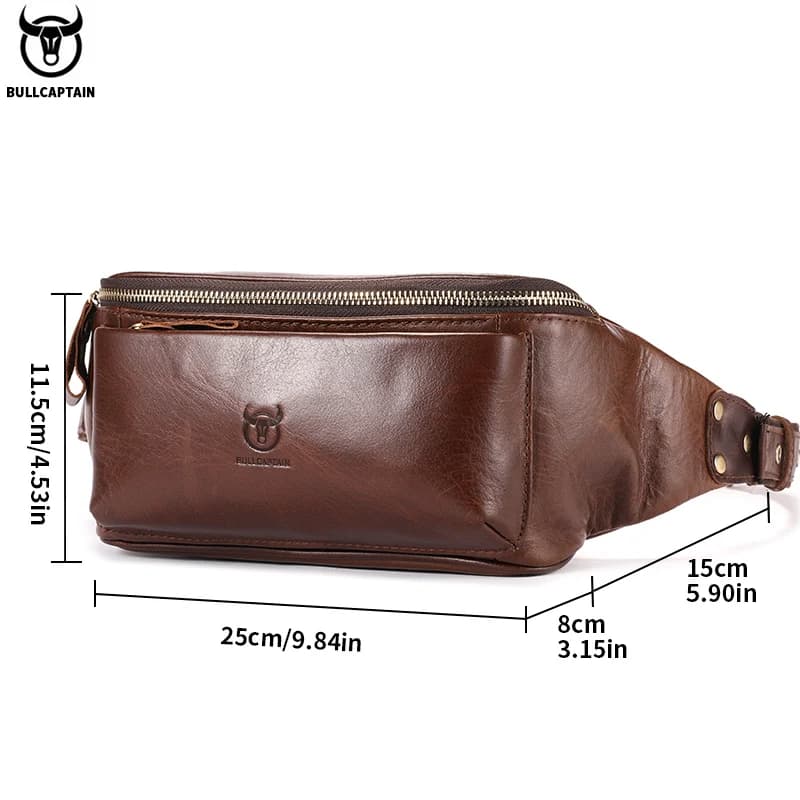 BULLCAPTAIN sac de taille en cuir véritable pour hommes sac d'alpinisme rétro décontracté multifonct