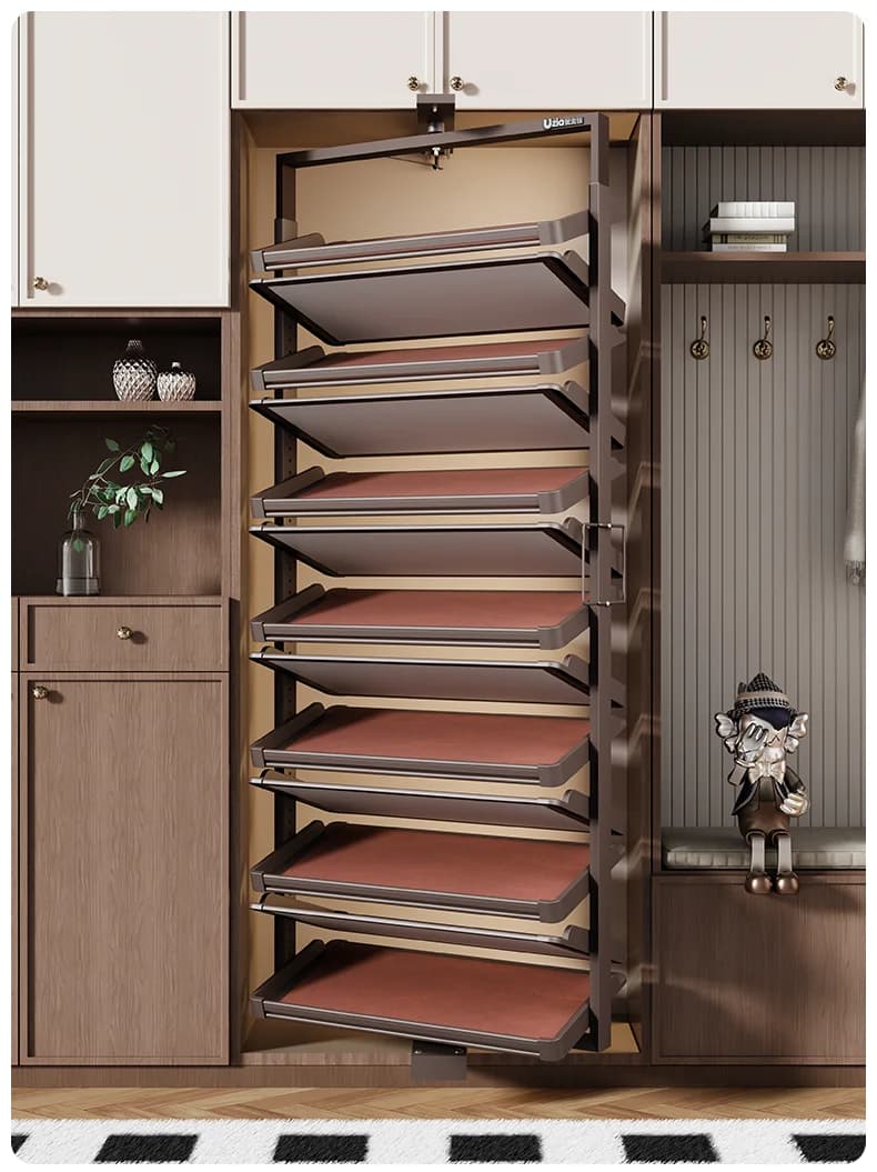 Armoire à chaussures réglable en hauteur intégrée, gain de place 360 °   Étagère à chaussures rotati