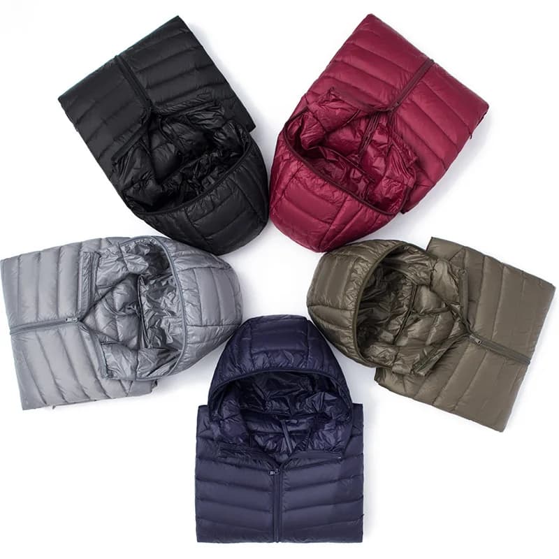 Doudoune Légère à Capuche pour Homme, Doudoune Courte, Grande Taille, Décontractée, Couleur Unie, No
