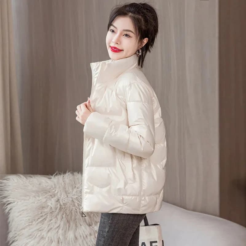 Veste courte rembourrée en duvet de couleur unie pour femme, coupe cintrée et à la mode, Parka d'hiv