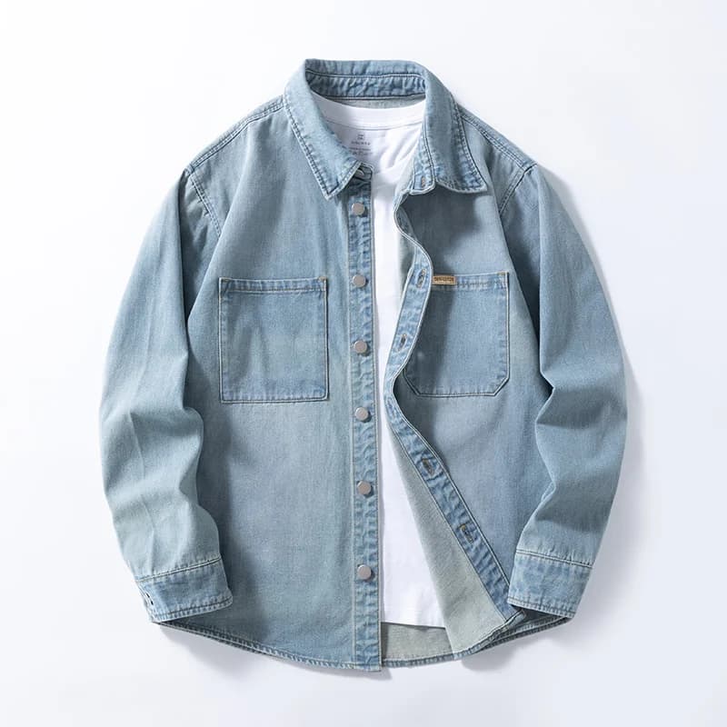 Chemise ample en denim fin et non extensible pour hommes, style américain, polyvalente, Vintage