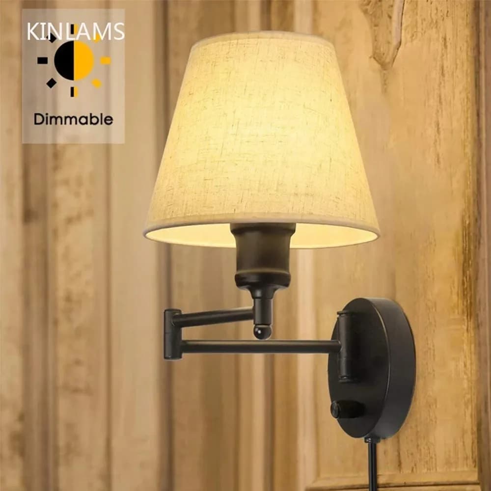 LED applique américaine bras oscillant pliant US EU prise interrupteur tissu chambre chevet salon ét