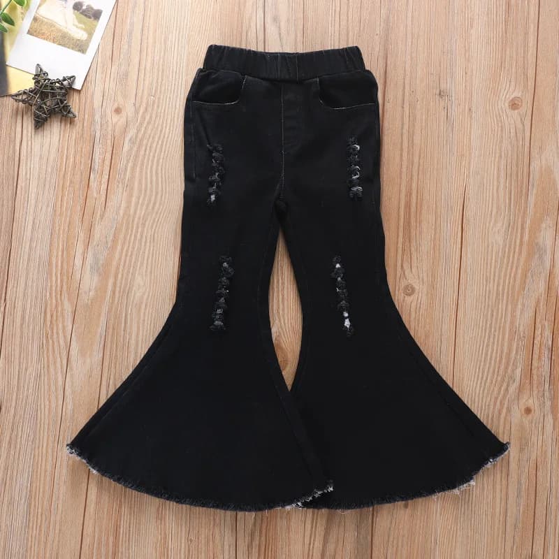Jean moulant pour bébés filles, pantalon en Denim à trous, décontracté, extensible, évasé, vêtements