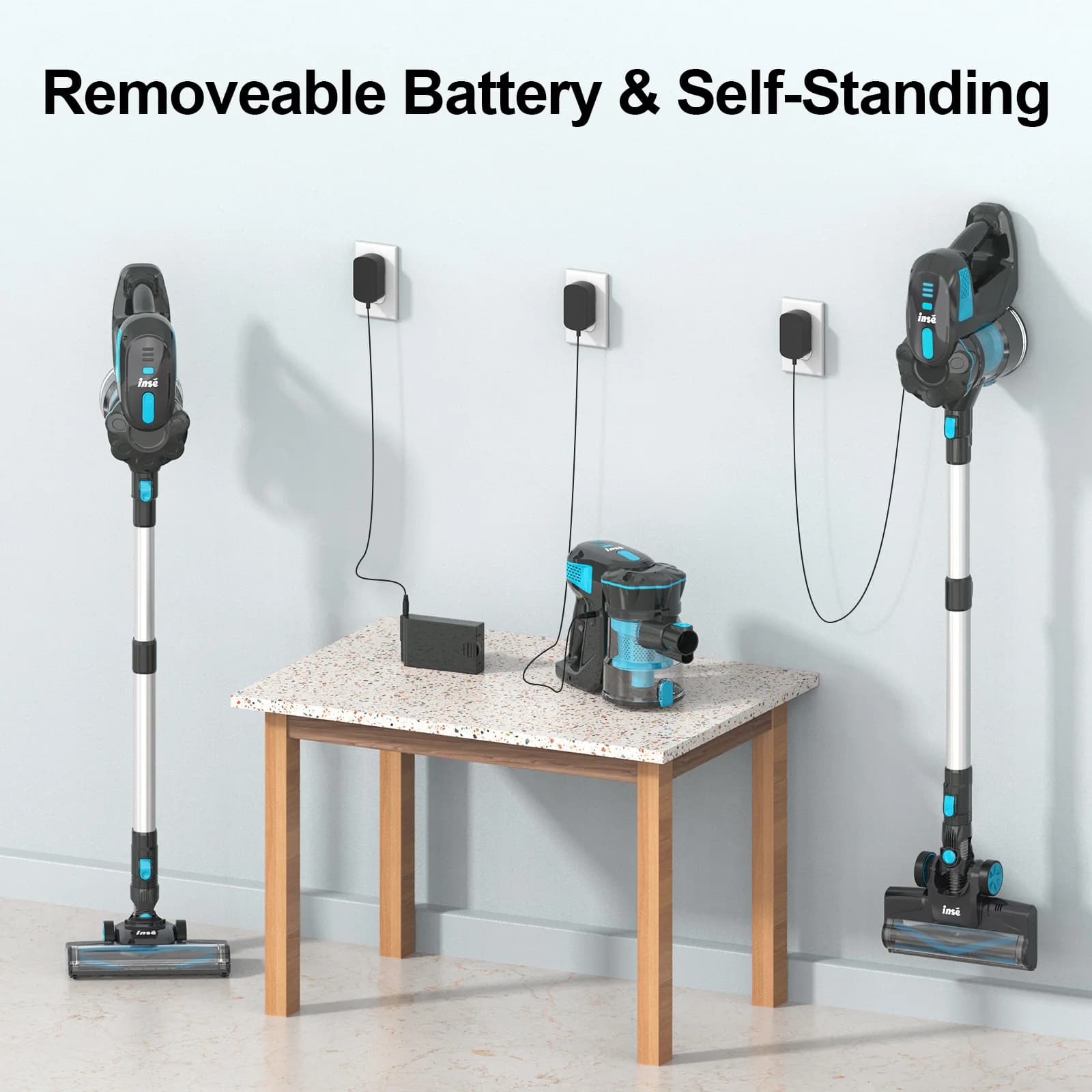 Aspirateur sans fil INSE, aspirateur balai 20KPa jusqu'à 40 minutes d'autonomie, aspirateur balai sa