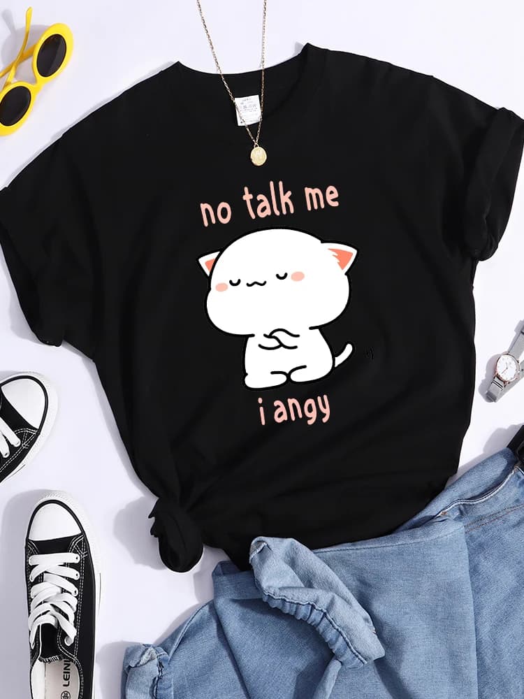 No Talk Me I Angy Arrogant Cat Kawaii T-Shirt femmes mode rue haut court Hip Hop Cool vêtements été 