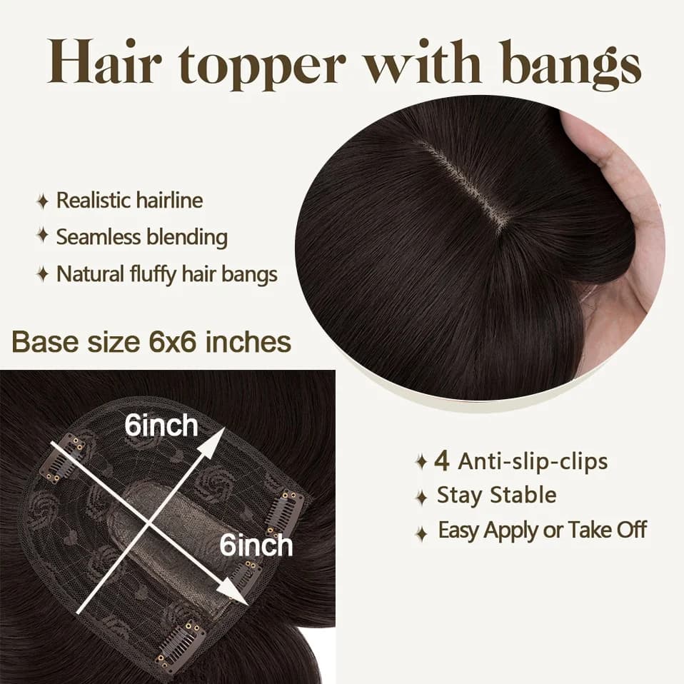 Benehair cheveux Toppers pour femmes 18 '' Striaght Topper cheveux avec frange pour cheveux aminciss