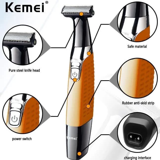 Kemei rasoir électrique professionnel pour hommes tondeuse à barbe rechargeable rasoir étanche toile