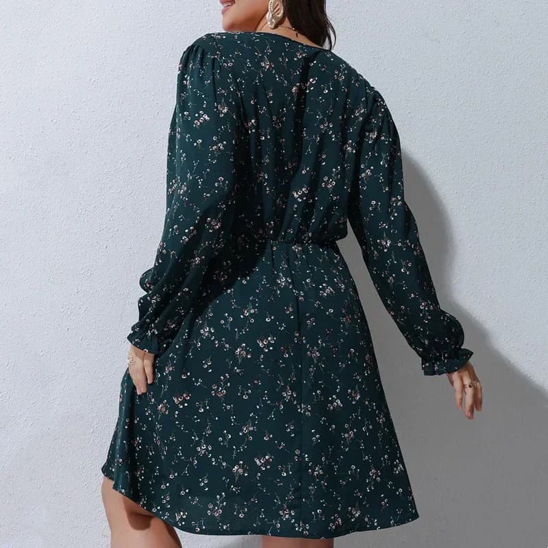 Robe trapèze à imprimé Floral pour femmes, manches longues bouffantes, taille haute, élégante, décon