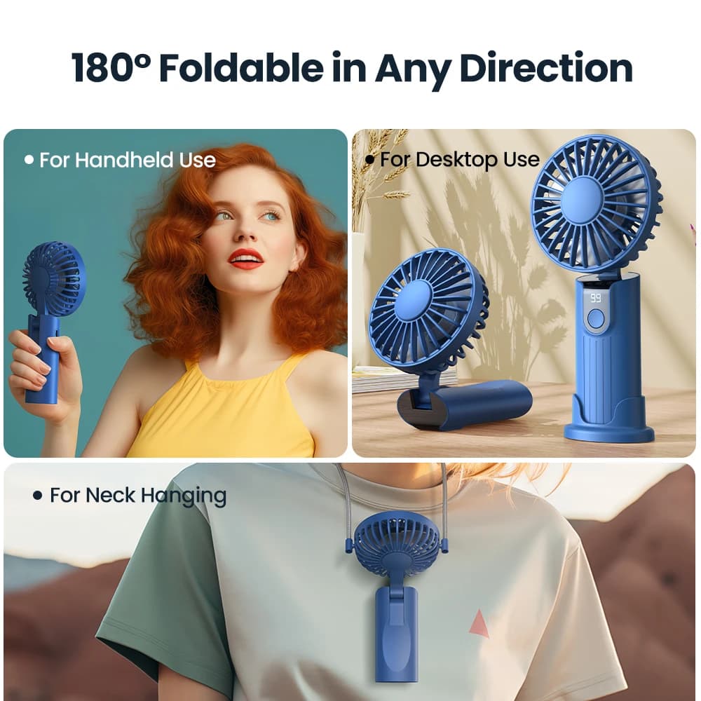 TOPK-Mini ventilateur de poche portable, aste par USB, 5000mAh, 3 vitesses, avec lanière et base, pl