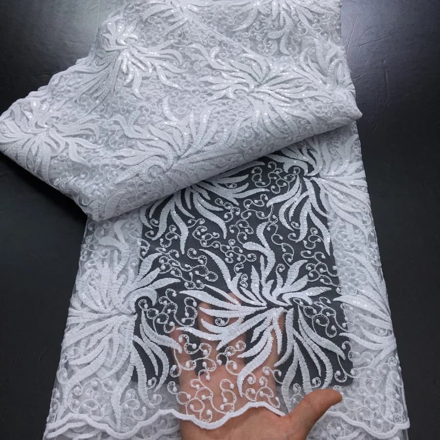 Tissu africain en dentelle Tulle et maille française blanche, 5 Yards, haute qualité, pour robe de m
