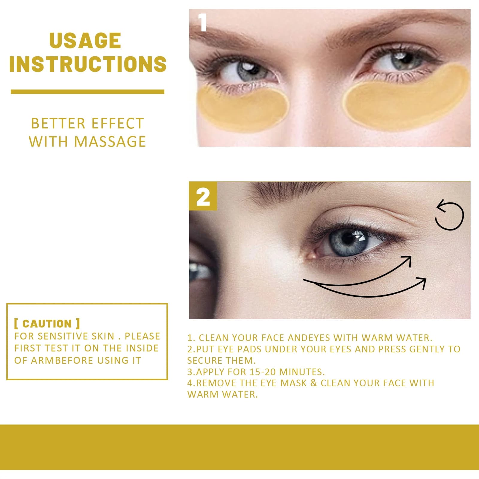 EELHOE 24K or masque pour les yeux Anti foncé hydratant sous les yeux coussinets de Gel revitalisant