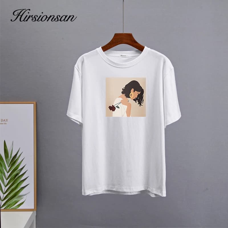 Hirsionsan – t-shirt imprimé peinture Harajuku pour femmes, surdimensionné, élégant, en coton, à man