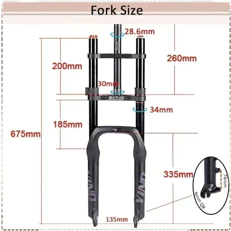 BUCKLOS – fourche avant à Suspension simple ou Double pour vélo Fat Bike, 20x4.0mm, frein à disque 9