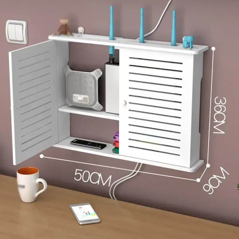Étagère murale à double couche sans poinçon, boîtier décodeur TV, boîte de rangement pour routeur Wi
