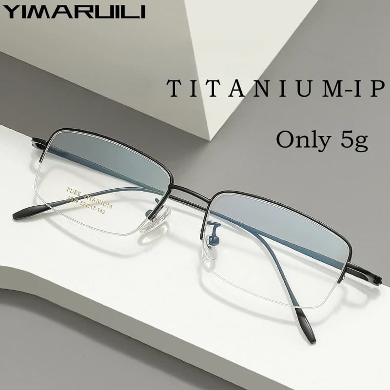 YIMARUILI Ultra-léger affaires luxe optique-lunetterie rétro carré pur titane Prescription demi-mont