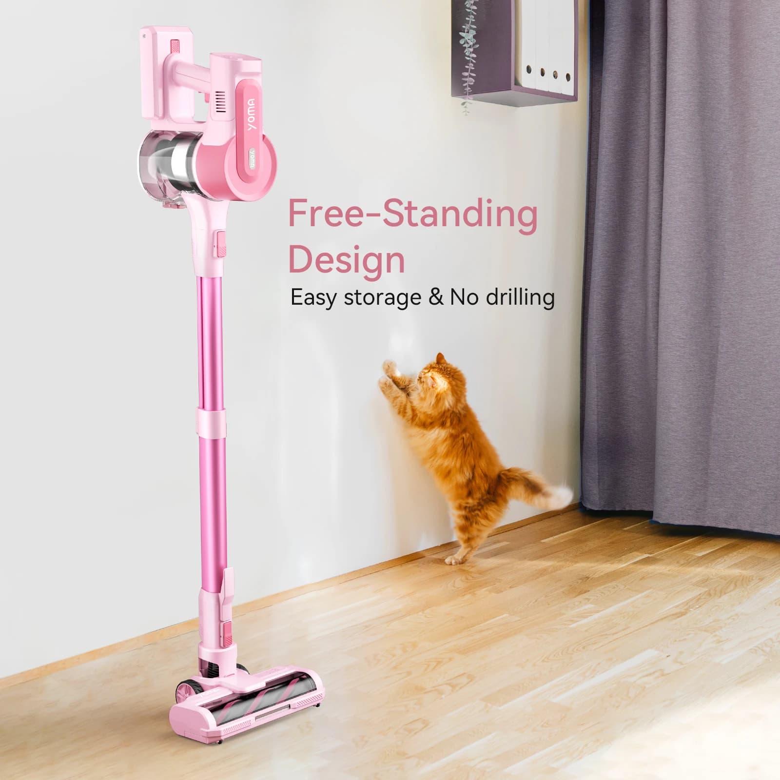 YOMA-Aspirateur balai sans fil, aspirateur sans fil, déterminer les poils d'animaux, sol dur, rose, 